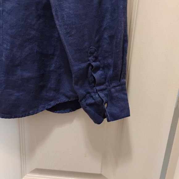 Tommy Bahama Two Palms Linen Shirt Navy Blue Roll Tab Sleeve Size M - Picture 5 of 5